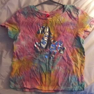 A tie dye unicorn crop top